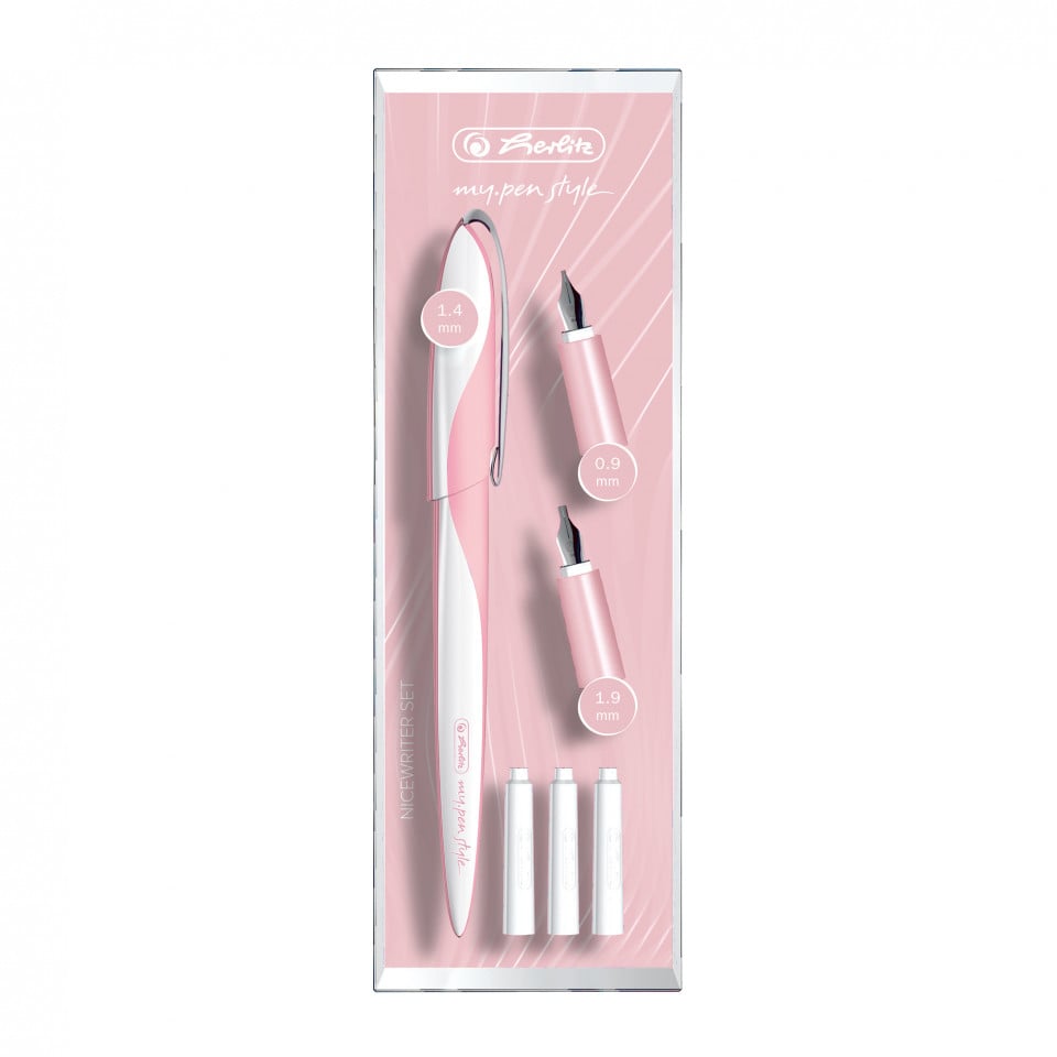 Stilou My.Pen Style Herlitz pentru caligrafie, cu 3 penite, roz, blister